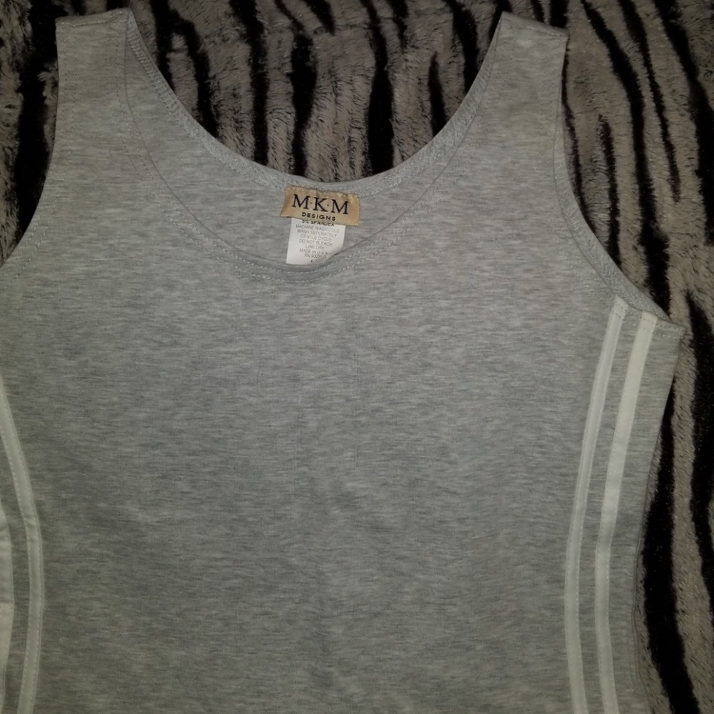 Large Gray tank top white stripe on side
